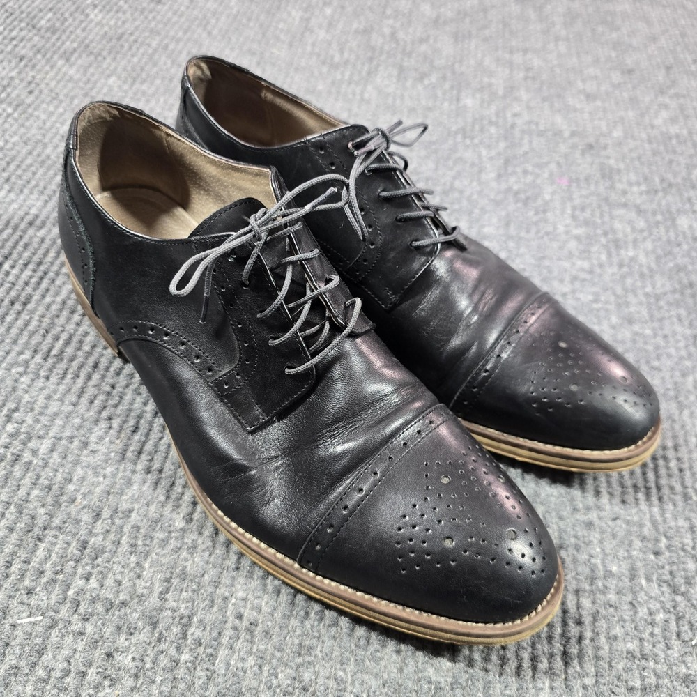 Johnston & Murphy Shoes Mens Size 11 Black Leather Cap Toe Brogue Oxford Dress